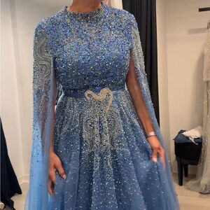 Elegant Blue Embellished Dress